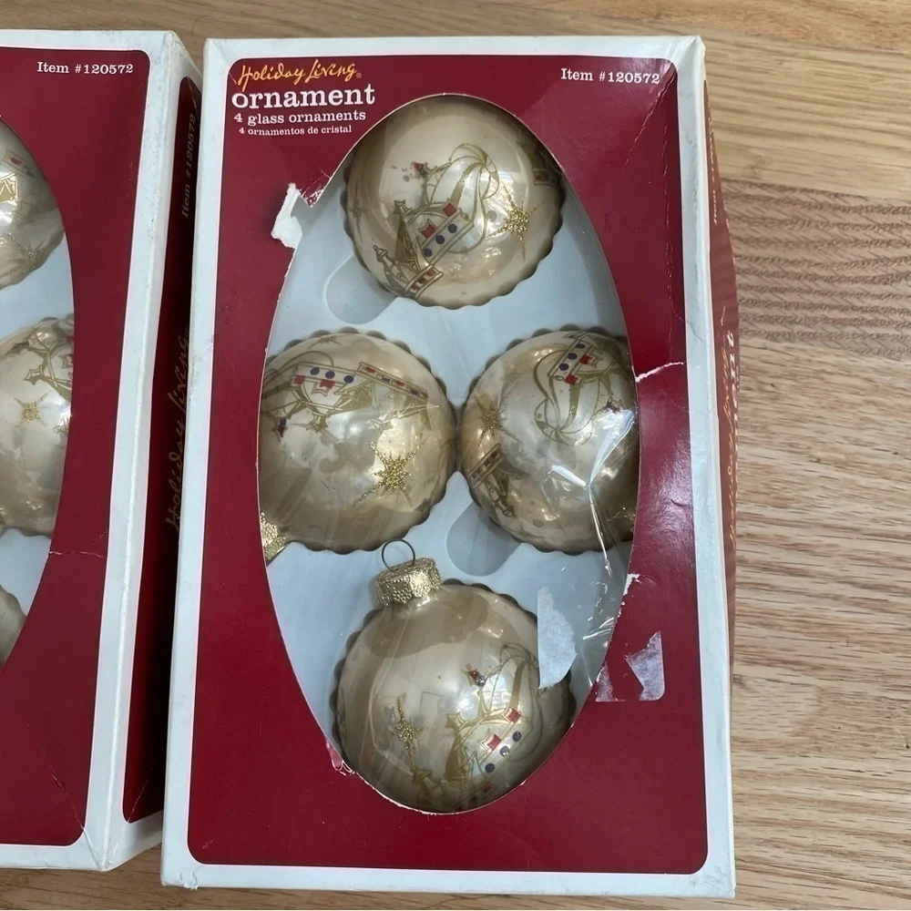 Vintage Glass Ball Ornaments Made in USA Three Kings Christmas Gold Silver